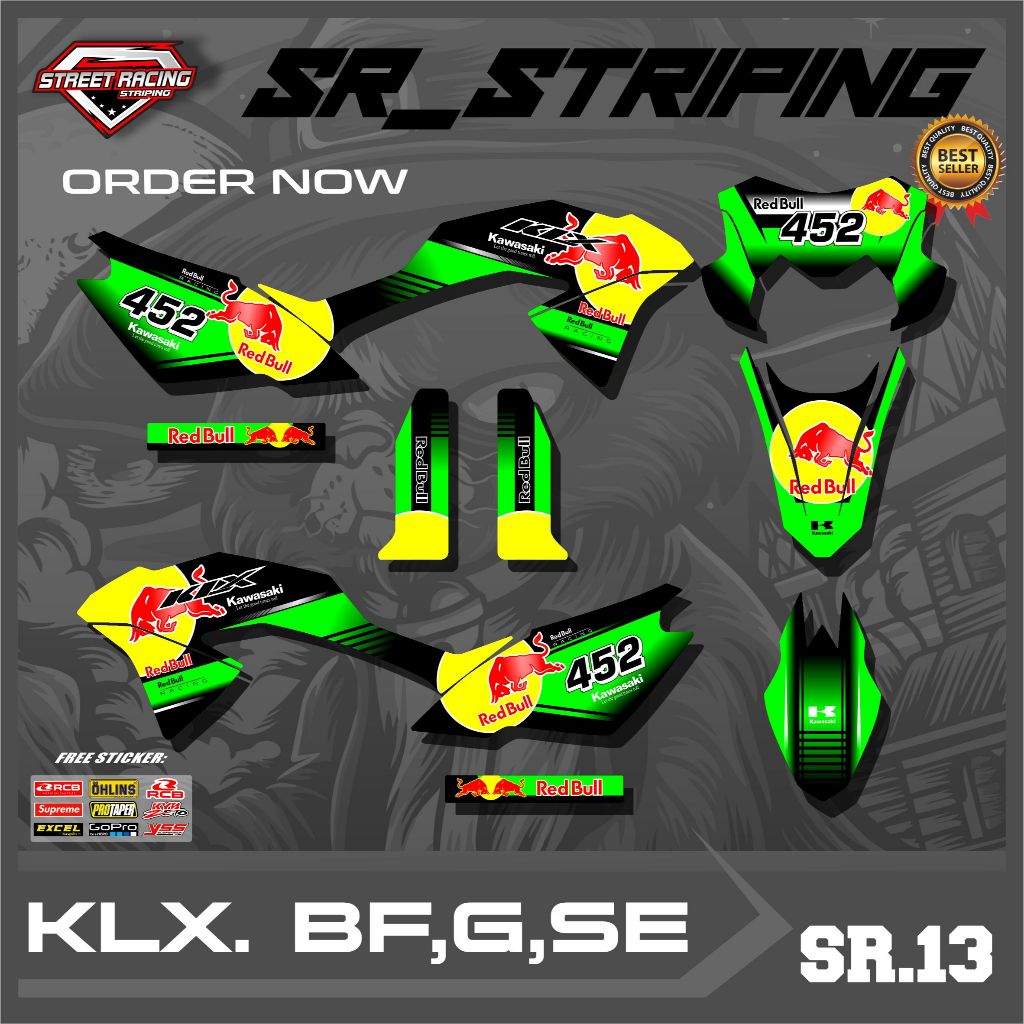 สติ๊กเกอร์ลาย Kawasaki KLX BF/G/SE ลายกราฟิกสุดเท่ Bonus Sponsor SR.13