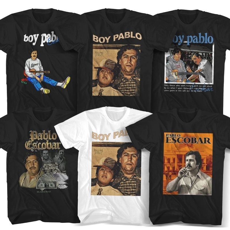 Hitam PUTIH Boy Pablo Pablo Escobar เสื้อยืด Unisex สีดําและสีขาว