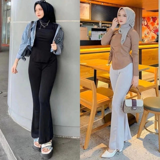 CF  - Flare Pants Scuba High Waist - Celana Scuba Panjang Cutbray Celana Kerja Wanita Terbaru