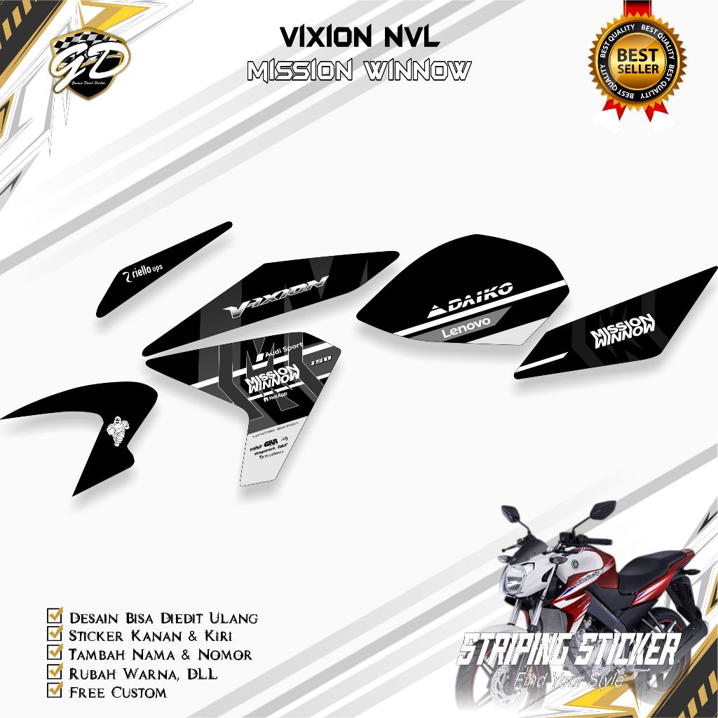 Vixion NVL Striping - Vixion NVL 2013-2015 Mission Winnow สติ๊กเกอร์แถบรถจักรยานยนต์