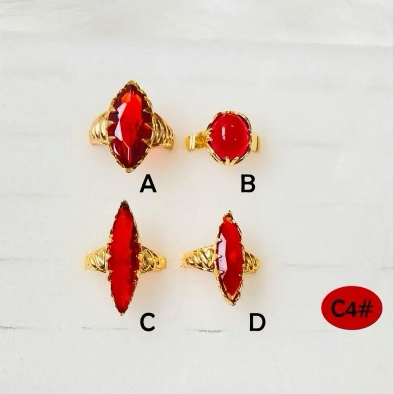 MERAH RED GEM TITANIUM RING, BEAUTIFUL, ELEGANT, WAVY เครื่องประดับสําหรับผู้หญิง