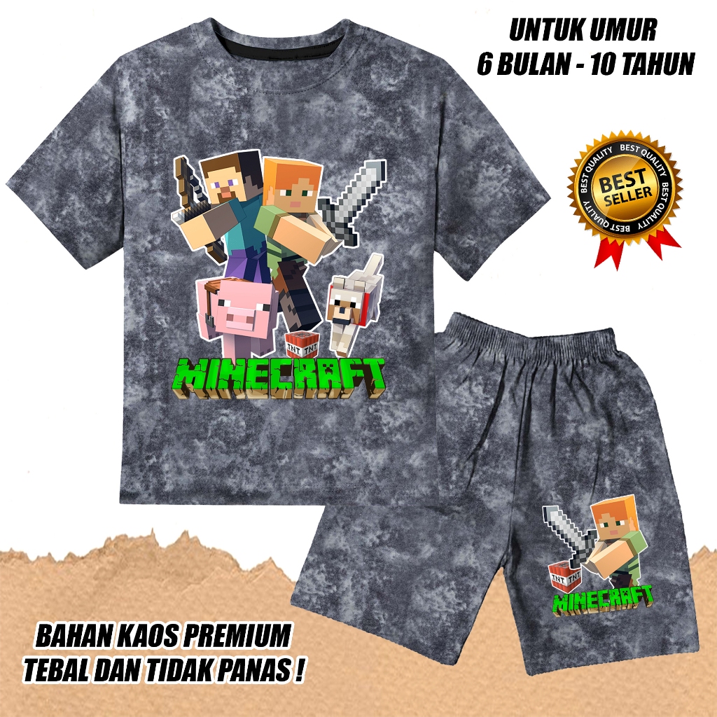 Katun ชุดยีนส์ยีนส์แขนสั้นพิมพ์ลายเด็กผู้หญิงผ้าฝ้ายนุ่ม dtf minecraft 2