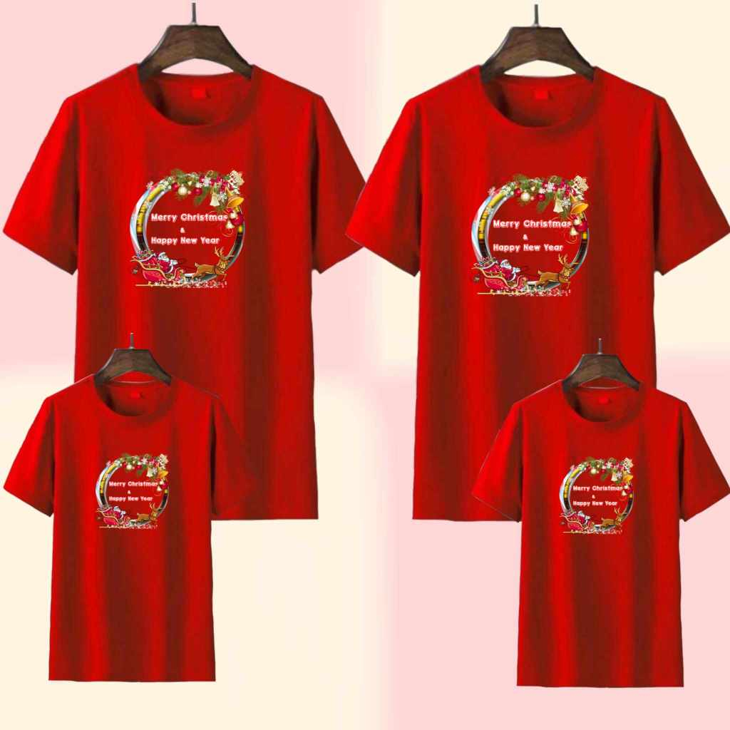 HS.CPF CHRISTMAS Family เสื้อยืดคู่รัก ราคาหน่วย (1 ชิ้น) UNIISEX เสื้อยืดสําหรับผู้ชายและผู้หญิง มี