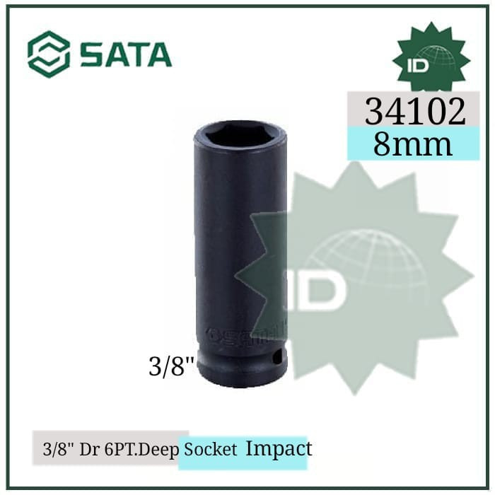 LONG SOCKET 34102 - 3/8 DR. 6PT IMPACT DEEP SOCKET 8 MM เครื่องมือ SATA
