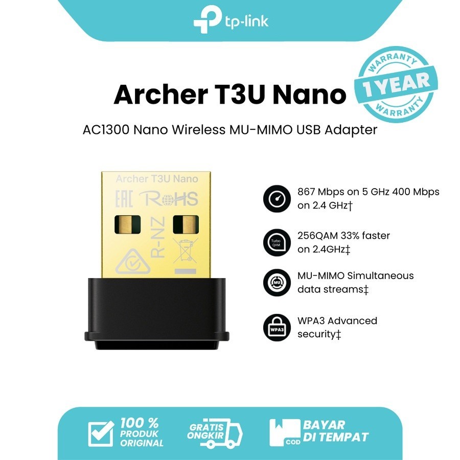 TPLINK ARCHER T3U NANO AC1300 NANO WIRELESS MU-MIMO USB ADAPTER