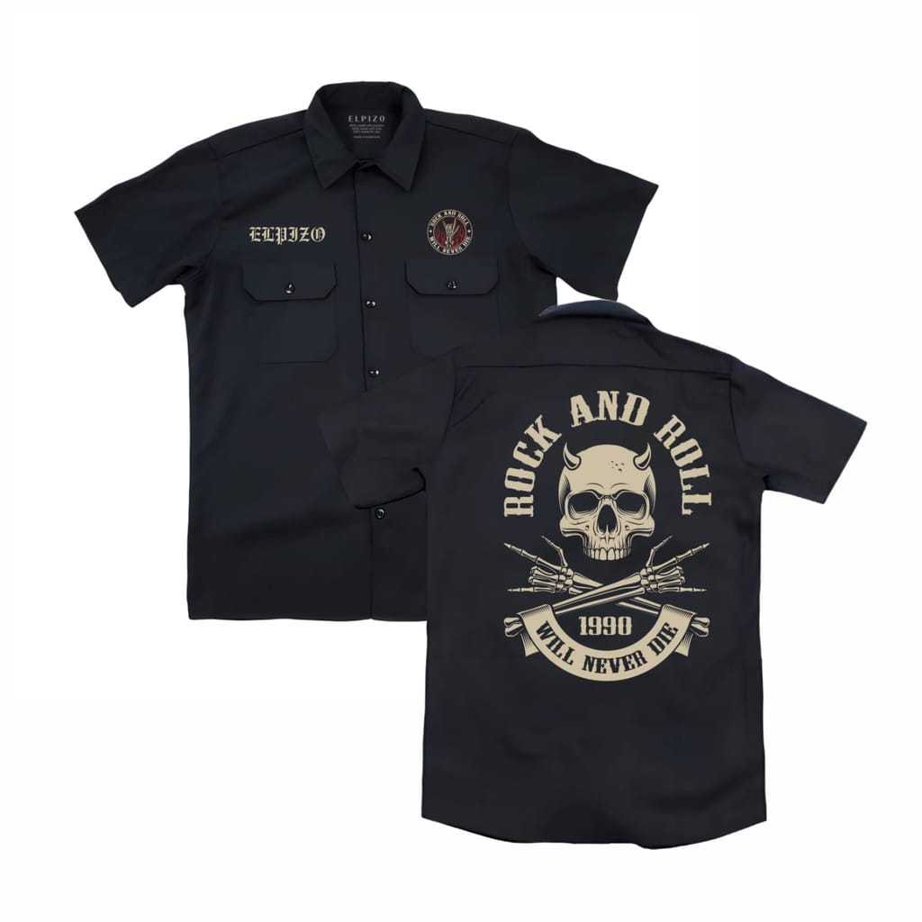 KEMEJA Ganzet store เสื้อทํางานสําหรับบุรุษและสตรี ROCK N ROLL เสื้อทํางาน