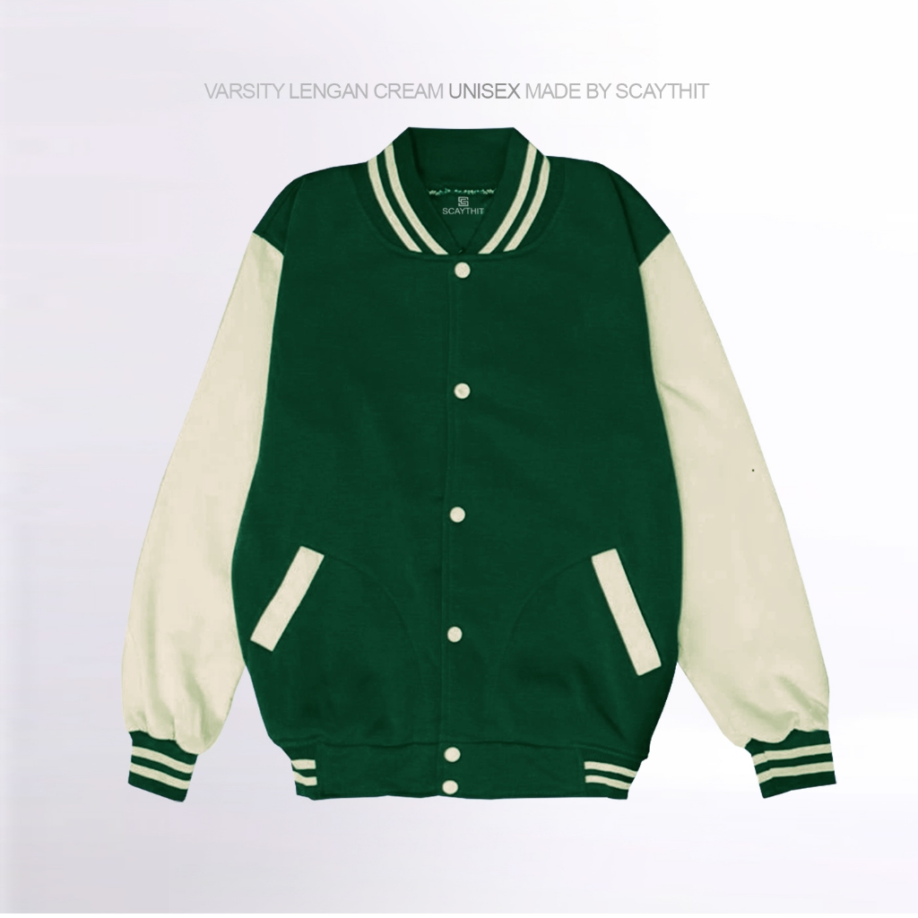 Spaythit - Mens Cool Plain Unisex Distro Button Varsity Jacket Bottle Sleeve Cream