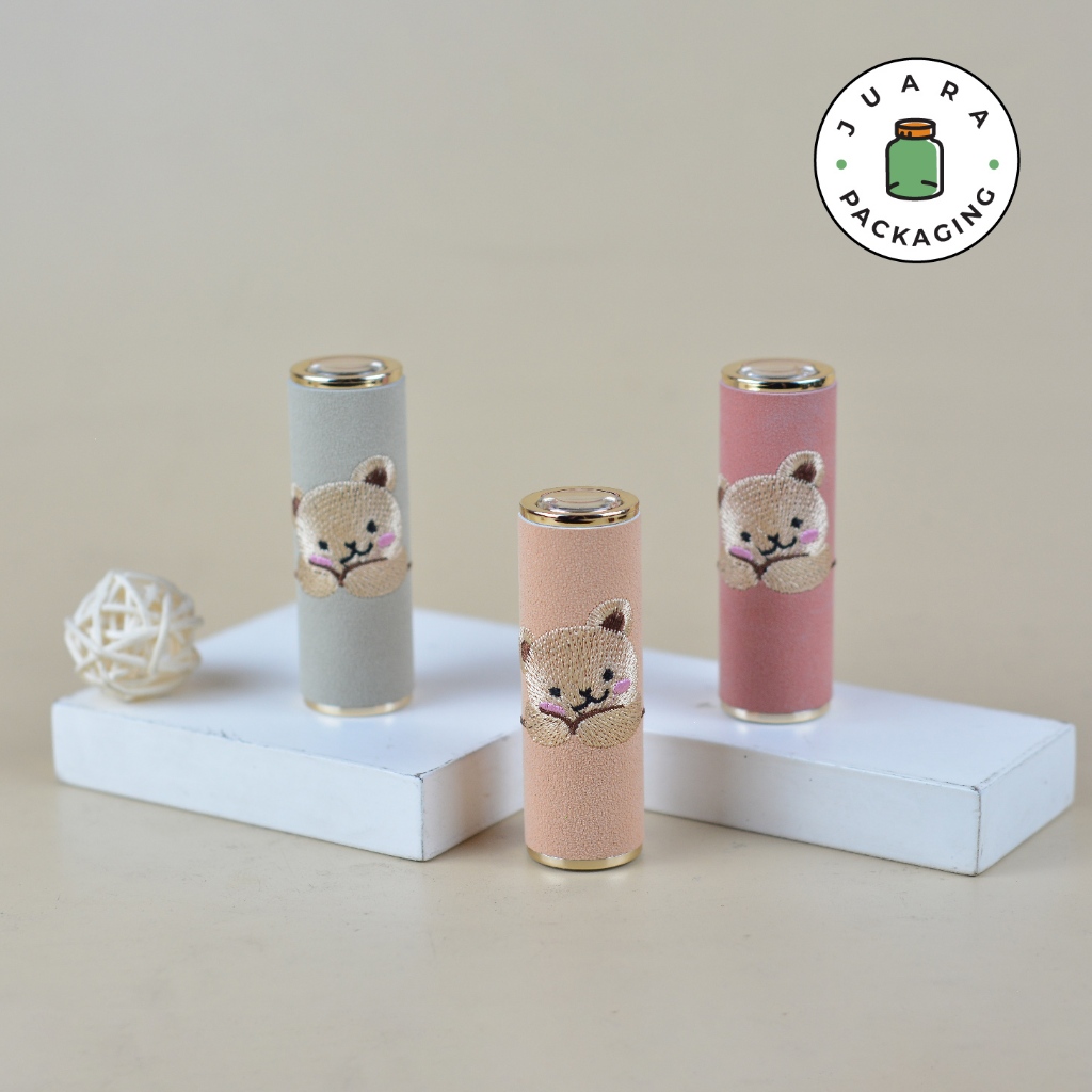 3.5g Cute Bear Motif Lipstick Container - Pink Cream Grey Cosmetic Packaging for Lipstick, Lip Serum