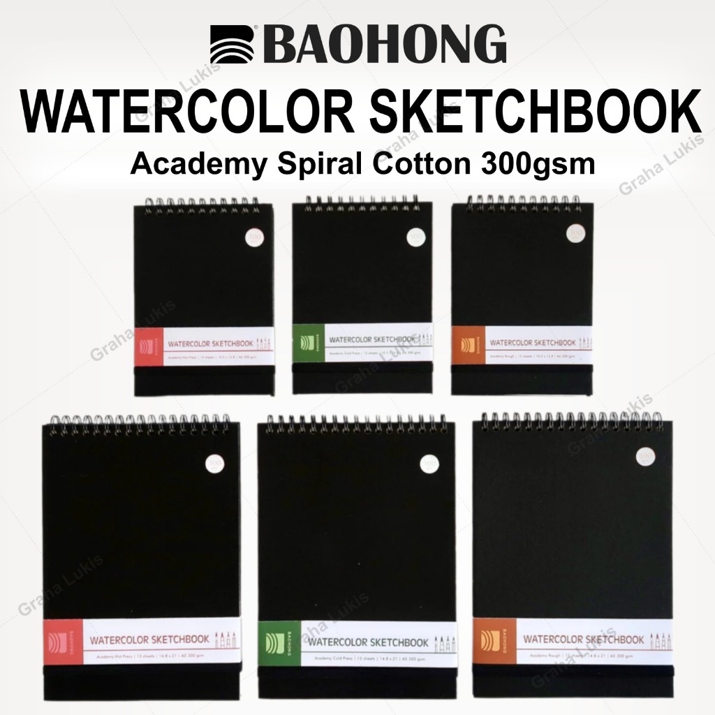 Baohong สมุดสเก็ตช์สีน้ํา Academy ผ้าฝ้ายเกลียว 300gsm