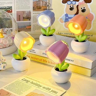 Pot Bunga Lucu Lampu Malam Kamar Tidur / Lampu Meja Estetik Bentuk Bunga Lucu / Lampu Tidur Aesthetic / Lampu Baca Free Baterai  SM