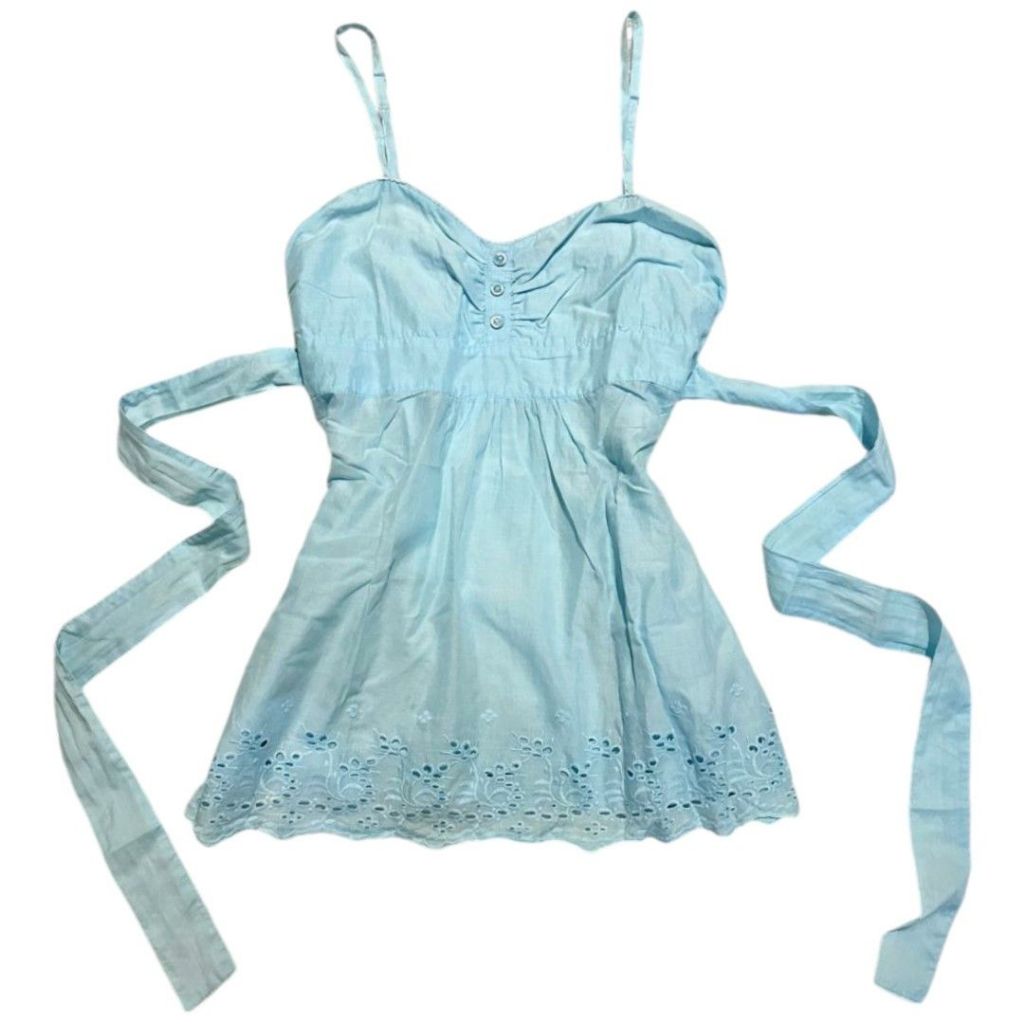 H&M Baby Blue TAIL สม็อคกลับ Tie เสื้อกล้าม | Bodyfit Katbol Ruffle Babydoll Dollette Pastel Coquett