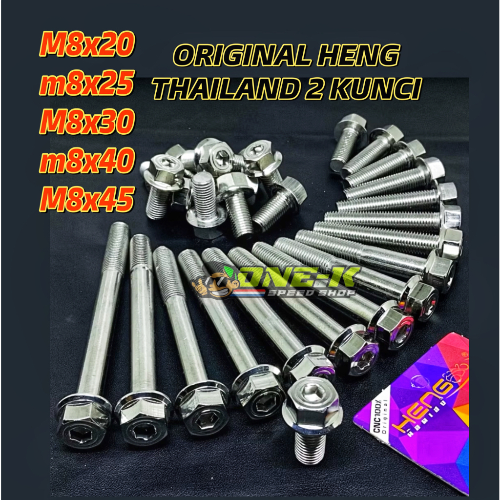 HENG 2 KEYS Probolt M8 BOLT THREAD 12 HEXAGON STAINLESS CHROME ORIGINAL THAILAND M8x25 M8x35 M8x40 M