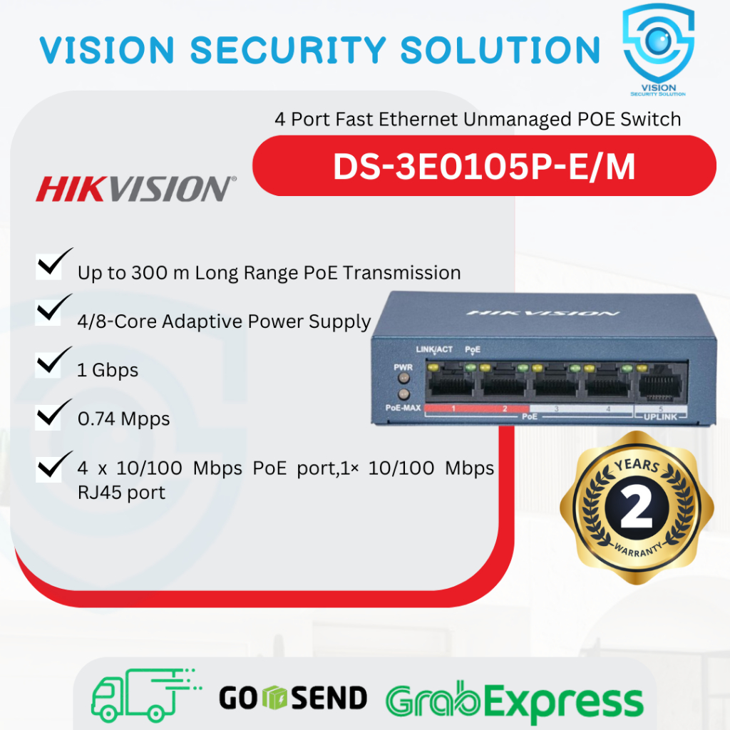 Hikvision DS-3E0105P-E/M PoE Switch Hub POE 4 Port - การรับประกันอย่างเป็นทางการ
