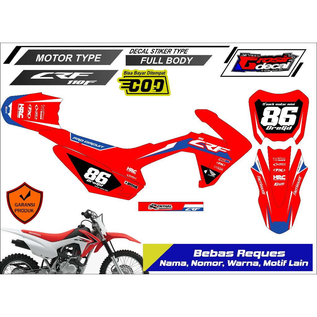 CRF 110 Full Body Mini Trail Striping สติกเกอร์ฟรี Custom CRF 110 Fullbody Mini Trail สติกเกอร์
