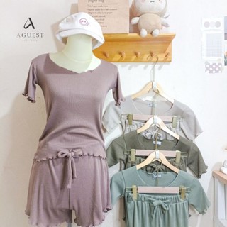 AGUEST Yoona One Set Wanita Dewasa Slimfit Setelan Baju Tidur Pendek Body Fit Knit Sexy Korean Style