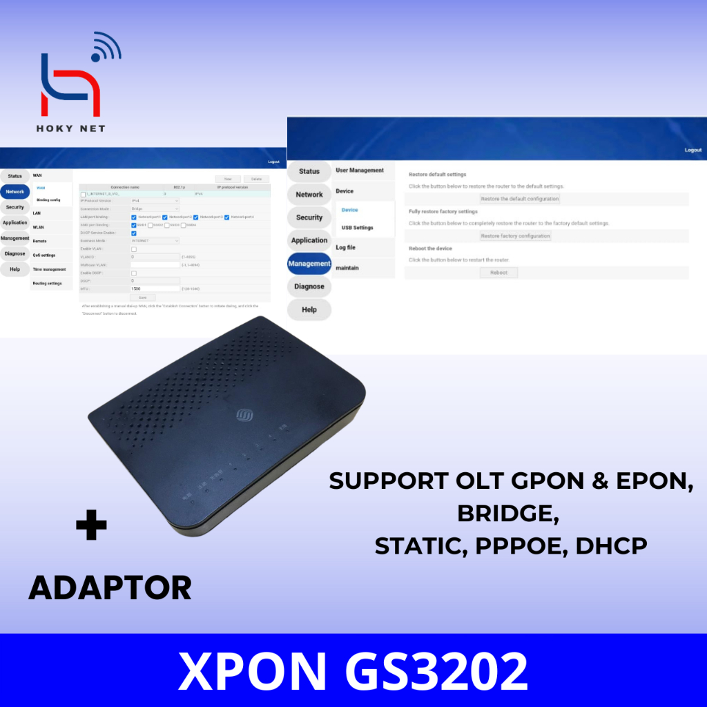 MODEM XPON GS3202 SUPPORT OLT GPON และ EPON