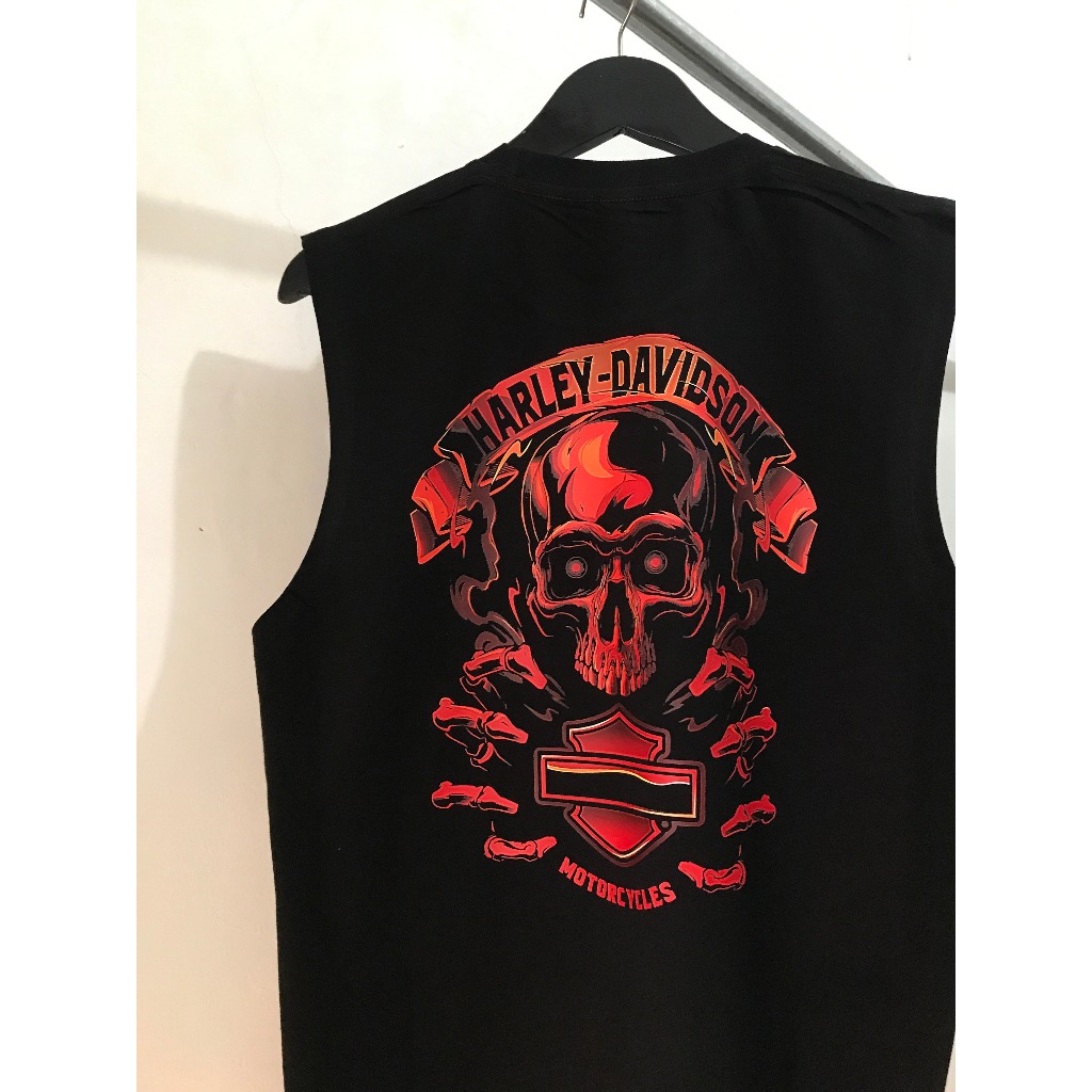 Harley Davidson เสื้อกล้าม Low Cut Muscle Tees Basic - Skull เสื้อกล้ามยิมสปอร์ต - ผ้าฝ้ายเต็มหวี