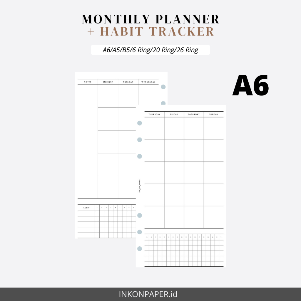 A6 - Planner รายเดือน + Habit Tracker [PAPER เท่านั้น] โดย INK_ON_PAPER