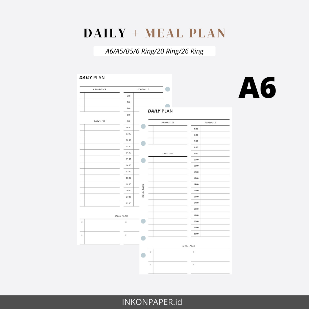 A6 - Planner, A6 Binder PAPER, Daily Planner + Meal Planner [PAPER เท่านั้น] โดย INK_ON_PAPER