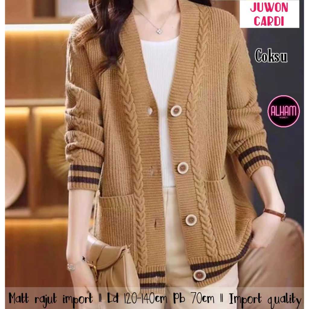 Juwon Cardi Alham เสื้อคาร์ดิแกนถักขนาดใหญ่ของผู้หญิง LD 120-140 Jumbo Bigsize แขนยาวสไตล์เกาหลี