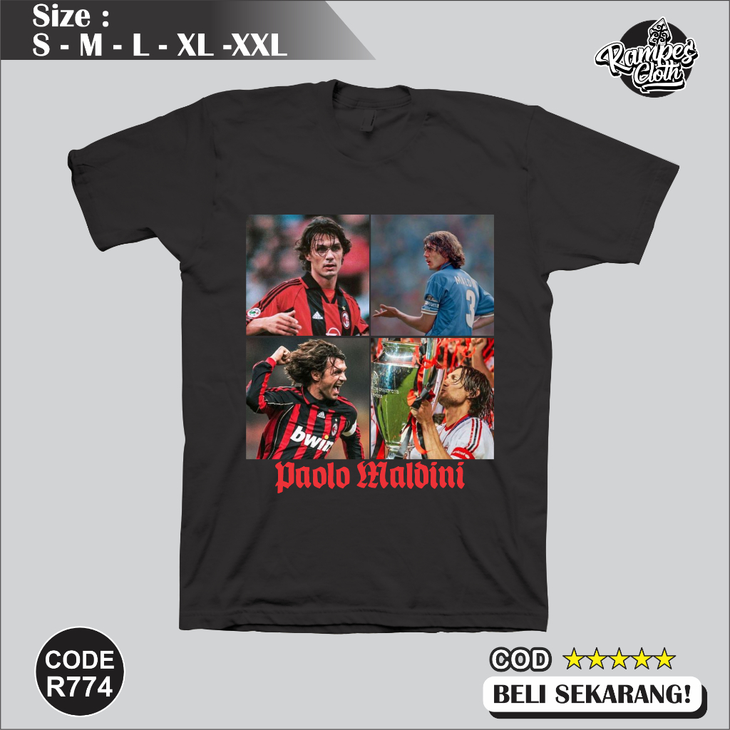 Paolo Maldini Distro T-Shirt - เสื้อยืด Ac Maldini Cotton Combed 30s Premium T-Shirt R774