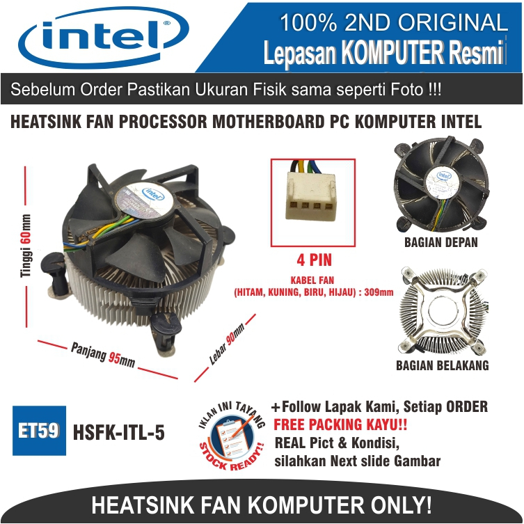 ET59 HSFK-ITL-5 HEATSINK FAN PROCESSOR PC คอมพิวเตอร์ INTEL D34223-002 DTC-AAA05