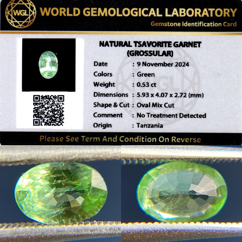 Natural Tsavorite Garnet 0,53 ct Origin Tanzania Memo by WGL (โกเมนสีเขียวแบบ Grossular)