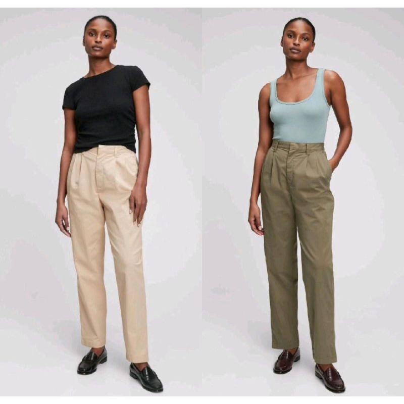 สายยางผู้หญิง กางเกงขายาว GAP สูงสีกากี