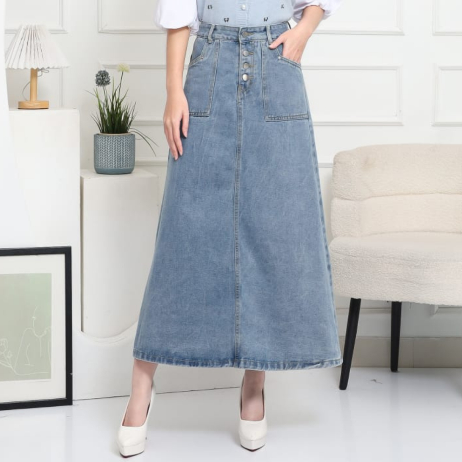 KATUN MKY CLOTHING JEANS SKIRT BUTTON FRONT POCKET HW DENIM COTTON