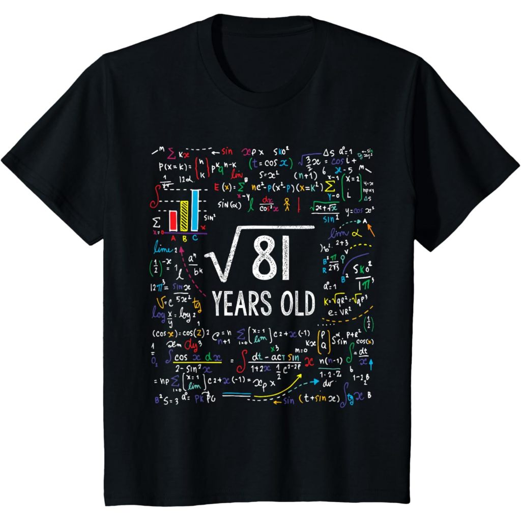 Square Root Of 81 9th Birthday 9 ปีของขวัญคณิตศาสตร์ Bday เสื้อยืด