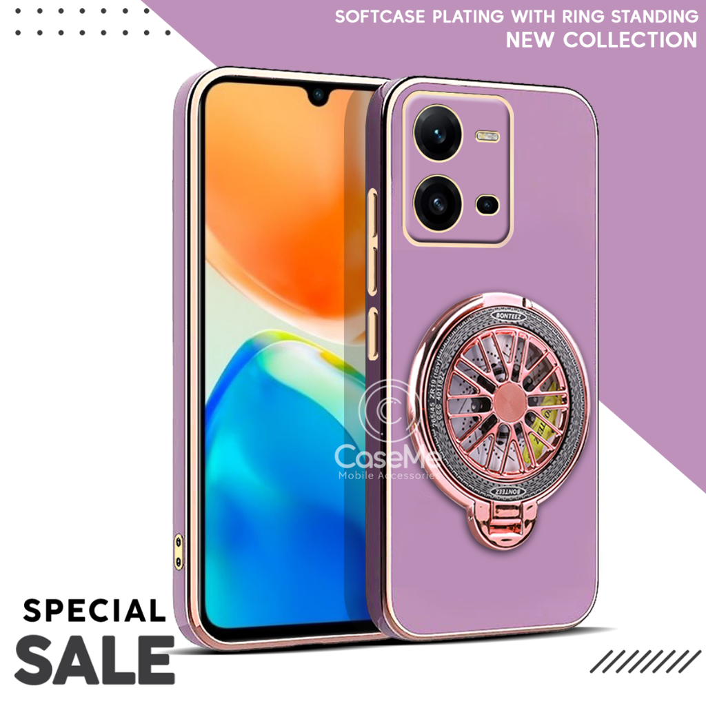 Vivo Y35 Soft Case Stand Holder Ring Fun Silicone Luxury Plating