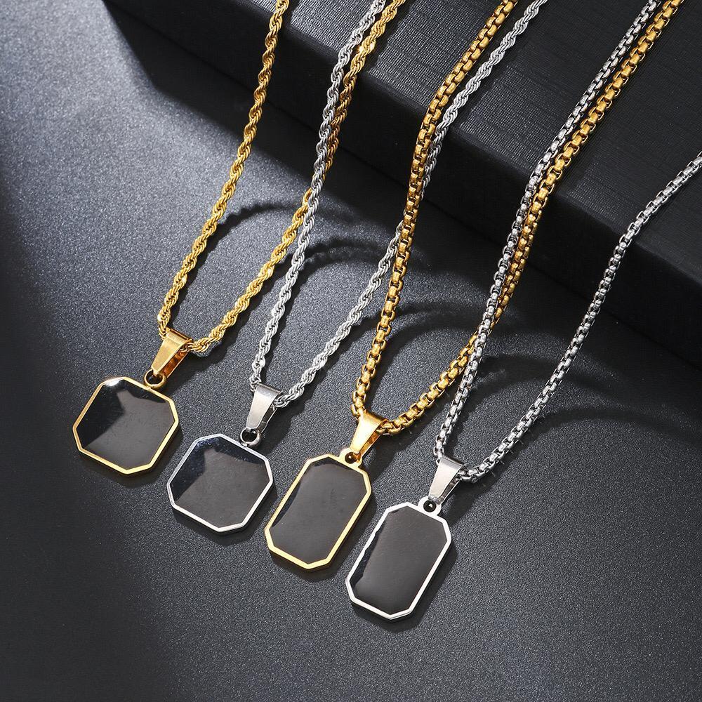 สร้อยคอผู้ชาย MINING CHAIN และหายาก TITANIUM ANTI RUST SQUARE PENDANT ENAMEL สร้อยคอ STAINLEES