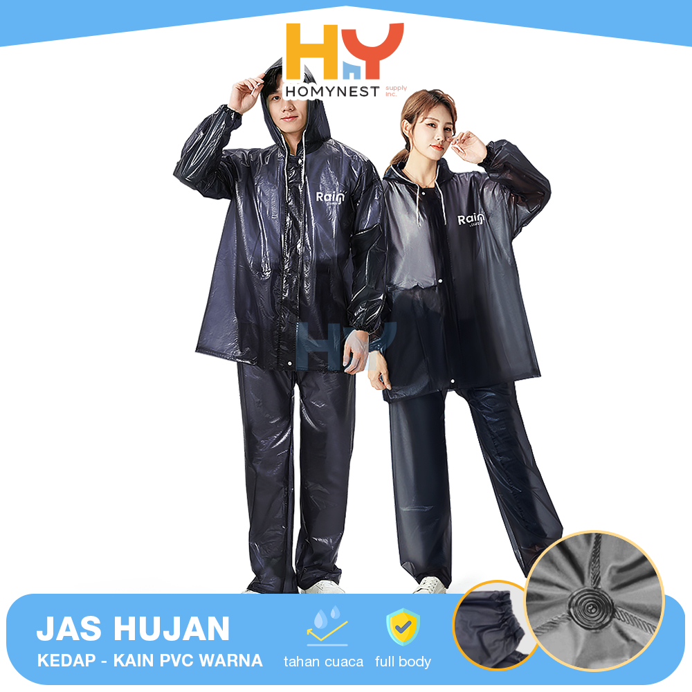 HOMYNEST ชุดกางเกงเสื้อกันฝนสําหรับผู้ชายและผู้หญิง วัสดุ PVC ยืดหยุ่นคุณภาพพรีเมี่ยม
