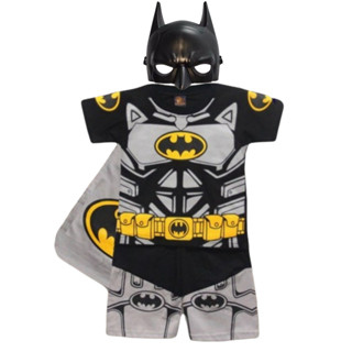 แบทแมนแขนสั้นชุดเสื้อผ้าเด็กชุดฟรีหน้ากาก2-10ปี