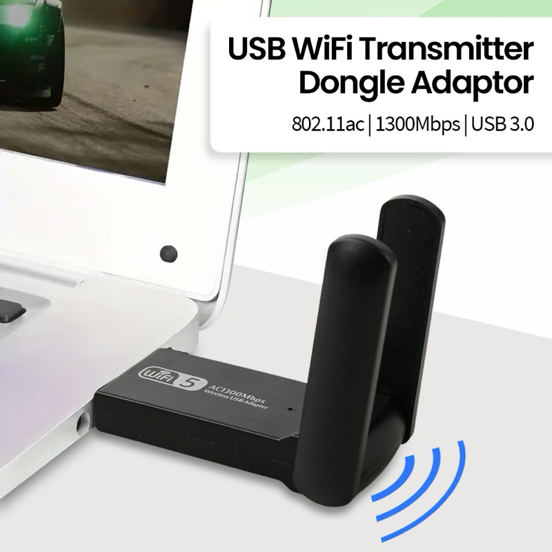 ICANING อะแดปเตอร์ดองเกิลส่งสัญญาณ USB WiFi 802.11ac 1300Mbps - AC1300 - สีดํา