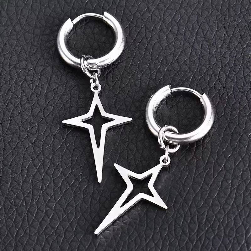 TITANIUM STAR PIERCING HOOP EARRINGS สําหรับผู้ชายและผู้หญิง JURAI STAR PIERCING HOOP EARRINGS รุ่นร