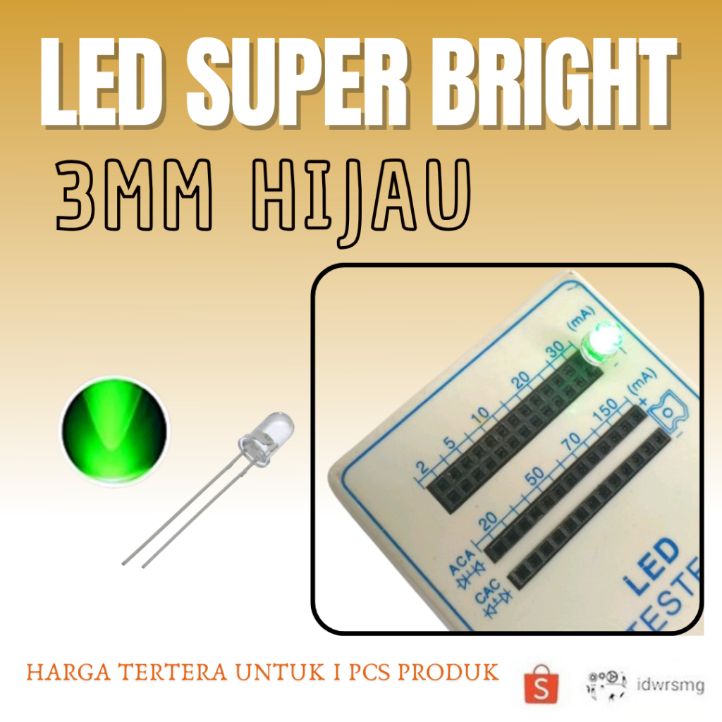 HIJAU LED สีเขียว 3mm Hi Bright Super Bright LED 3 mm สีเขียว