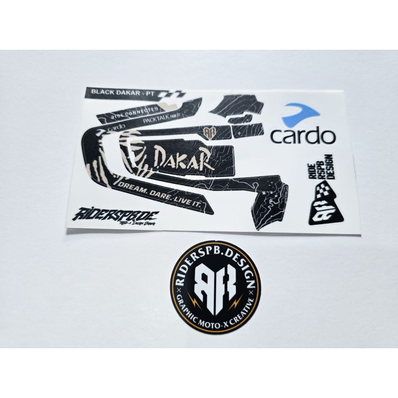 BLACK DAKAR - GARSKIN INTERCOM CARDO PACKTALK BOLD / EDGE DECAL STICKER By RIDESPB DESIGN
