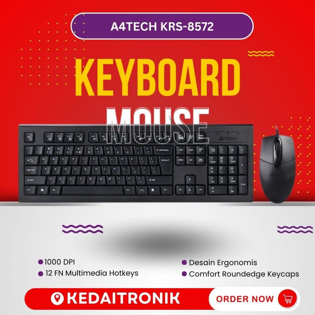 ใหม่ A4TECH KRS 8572 Ergonomic USB Wired Keyboard Mouse Package KRS8572 Original