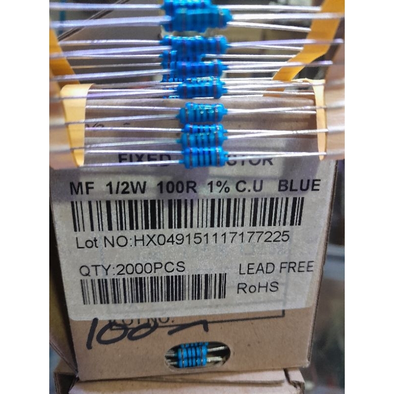 RESISTOR 1/2W 100R METAL FILM 1/2 W 100R 1% TAIWAN.10 ชิ้น