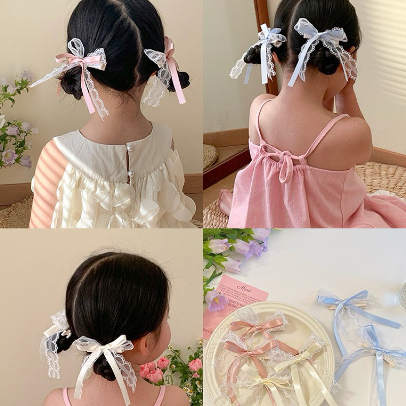 2PCS เกาหลี RIBBON ผมคลิปสีขาวสุทธิเกาหลีสี RIBBON/CUTE เกาหลีคลิปผม/KOREAN ผู้หญิงคลิปผม CLIPS