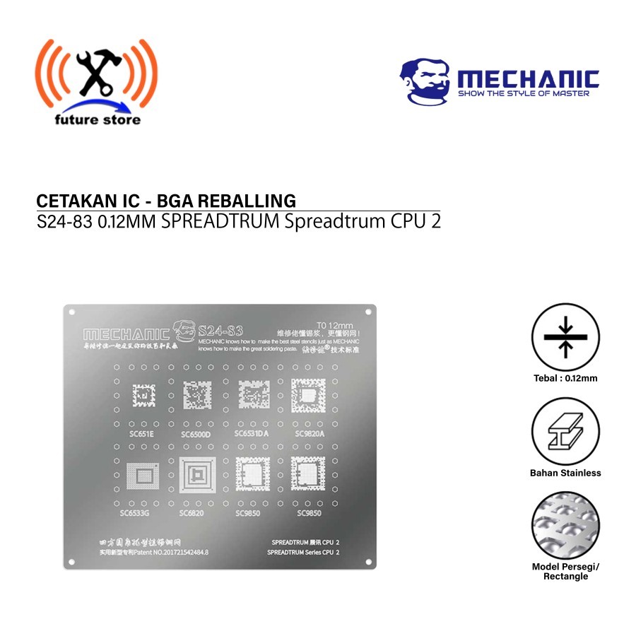 ช่าง S24-83 0.12MM SPREAD IC MOLD สําหรับ CPU 2:SC651E/SC6500D/SC6531D A/SC9820A/SC6533G/SC6820/SC98