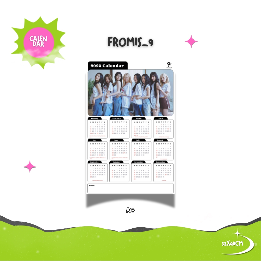 2025 FROMIS 9 KPOP CALENDAR + 2 GLOSSY ลามิเนตเกาหลี FROMIS9 UNOFFICIAL FLOOVER SAEM HAYOUNG JIWON S