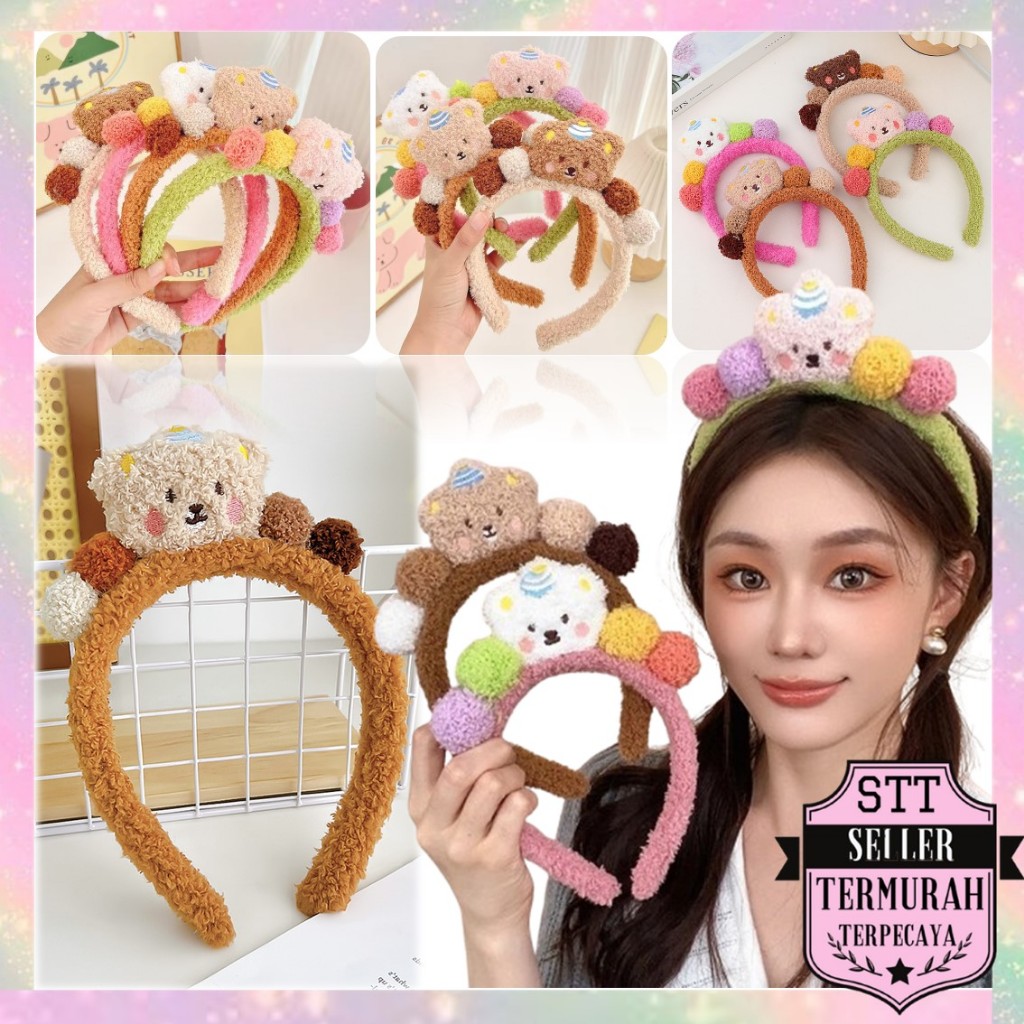 STT แถบคาดศีรษะตัวอักษรตุ๊กตาหมี 3D Bondu คอสเพลย์ Motif Dango หมี Plush Bandana ผู้หญิงเด็กและผู้ให