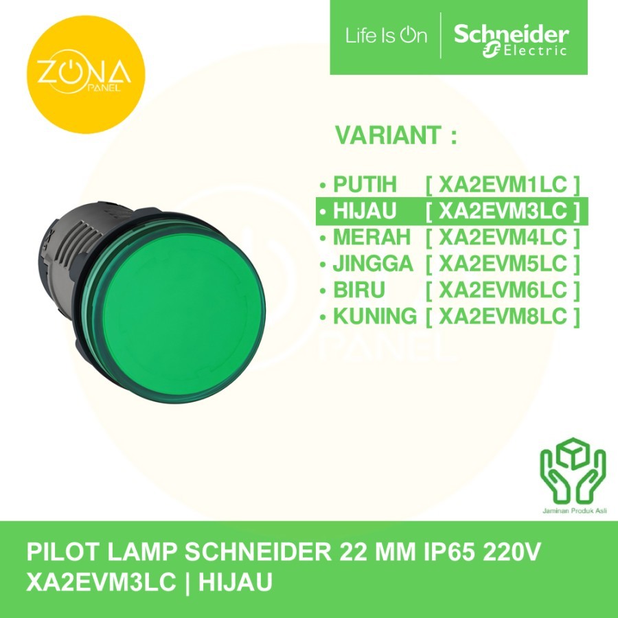 HIJAU PILOT โคมไฟ SCHNEIDER LED สีเขียว EASY HARMONY 220VAC IP65 XA2EVM3LC