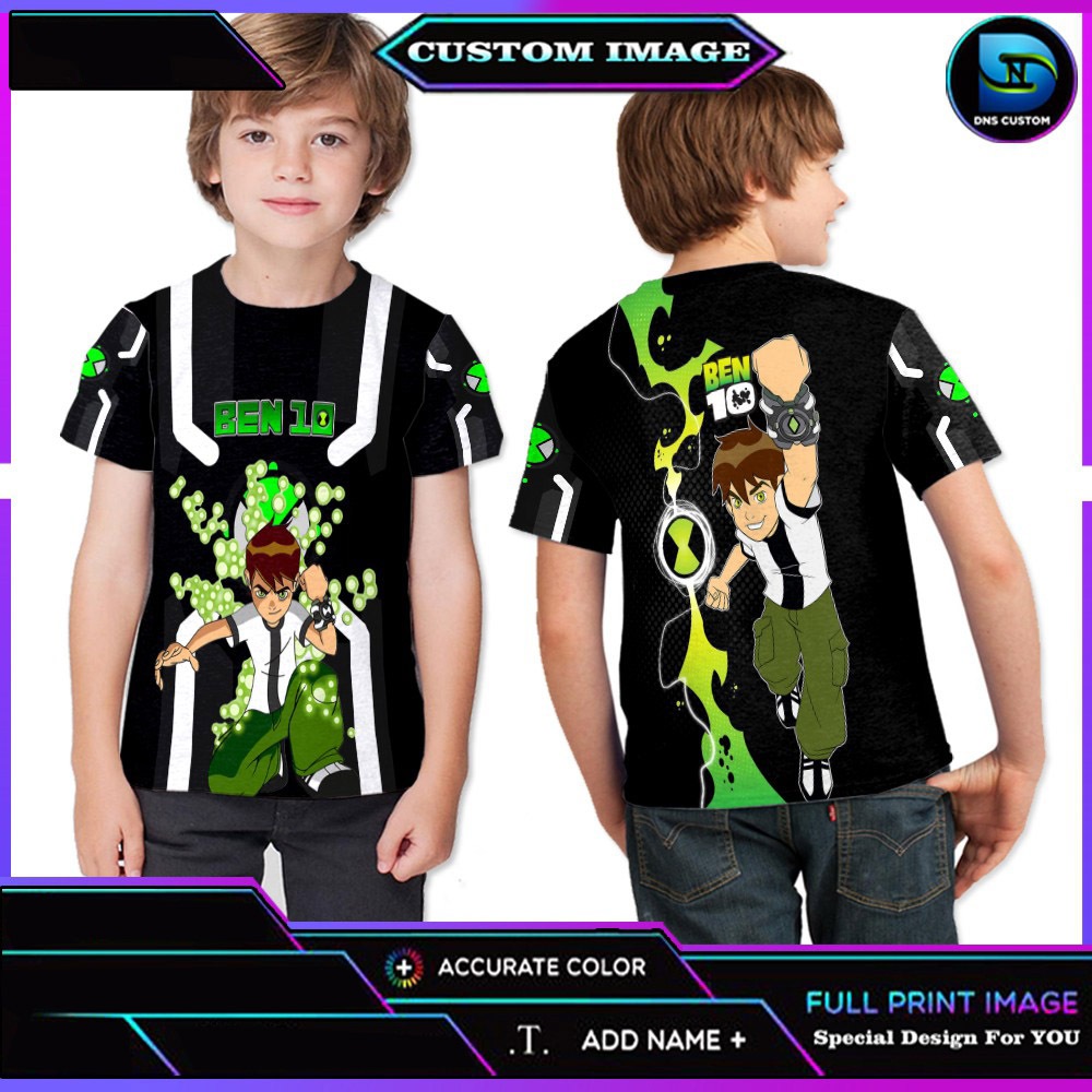 เสื้อยืดเด็ก Ben 10 Custom Full Printing / เสื้อยืด Ben 10 ล่าสุดฟรี Nikename