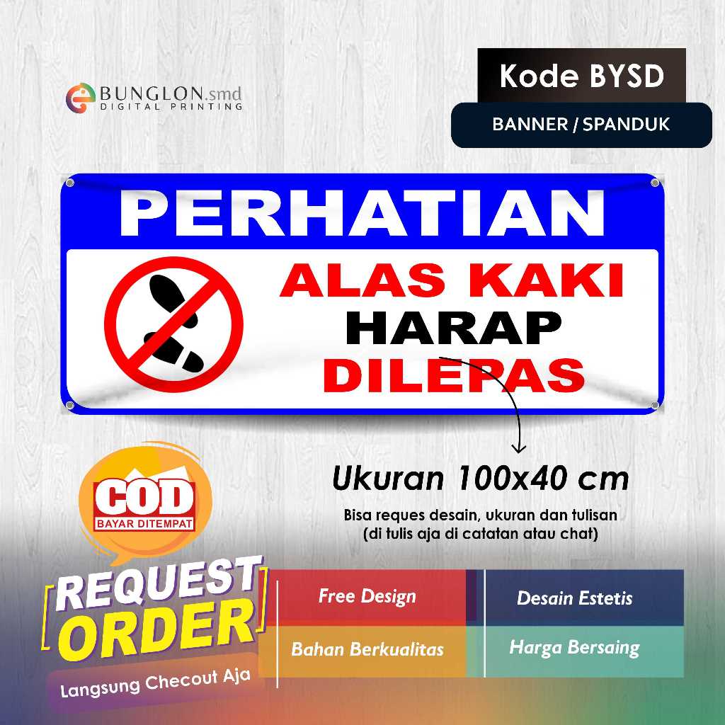 BANNER WARNING FOOTWEAR PLEASE REMOVE CODE BYSD BLUE