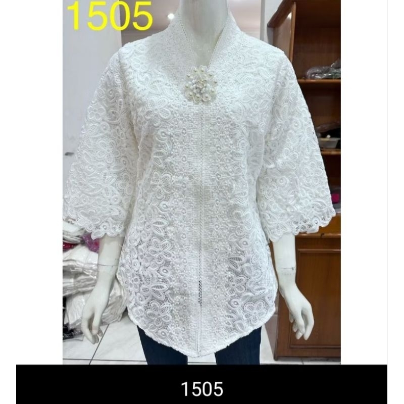 ALEXUEZ LINEN BROCADE KEBAYA TOP 7/8 SLEEVE WHITE ONLY SIZE S-5L LD 120