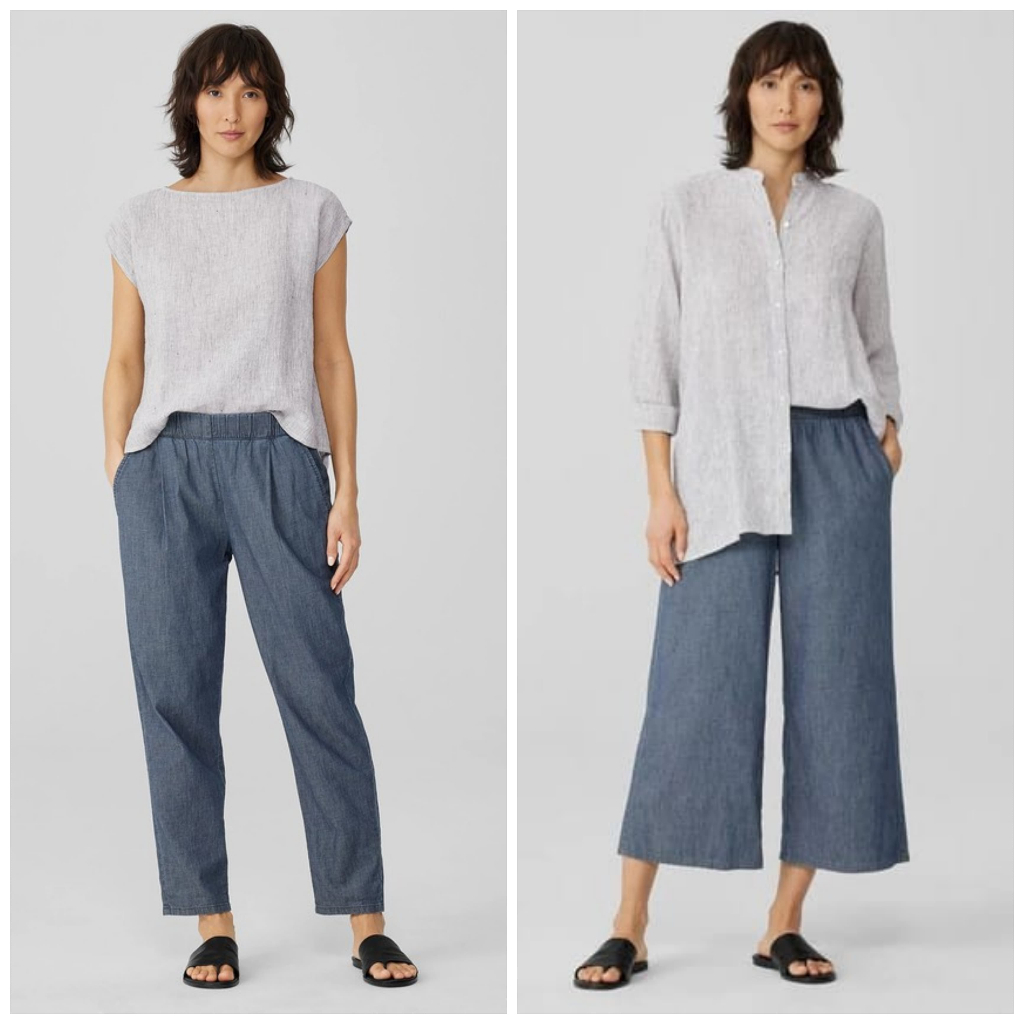 Eileen Fisher Airy Organic Cotton Twill กางเกงขากว้างขาและเรียว