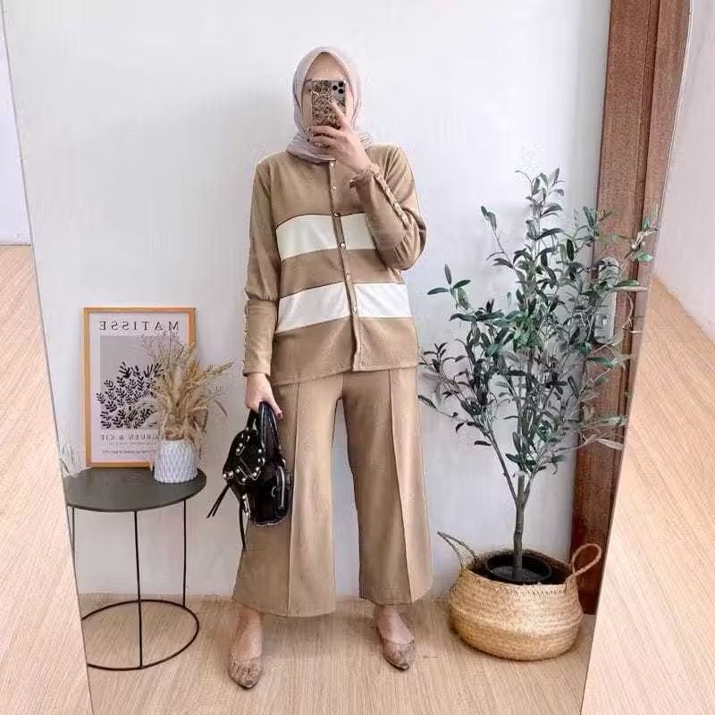 Phelia ACTIVE BUTTON RIB KNIT CULOT TROUSERS SET // PLAINATION SET // ชุดผู้หญิง // ONE SET MUSLIM C